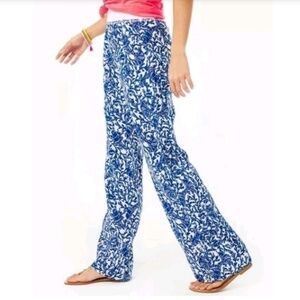 Lilly Pulitzer Linen Beach Pant - Oyster Bay Blue Krillin It, XS